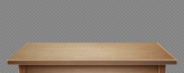 Wooden table isolated on transparent background. Vector realistic illustration