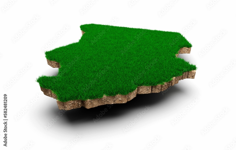 Aufkleber 3d rendering of the chad-shaped map with grass and soil texture isolated on a white background