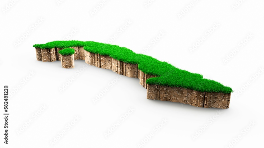 Poster 3d rendering of the cuba-shaped map with grass and soil texture isolated on a white background