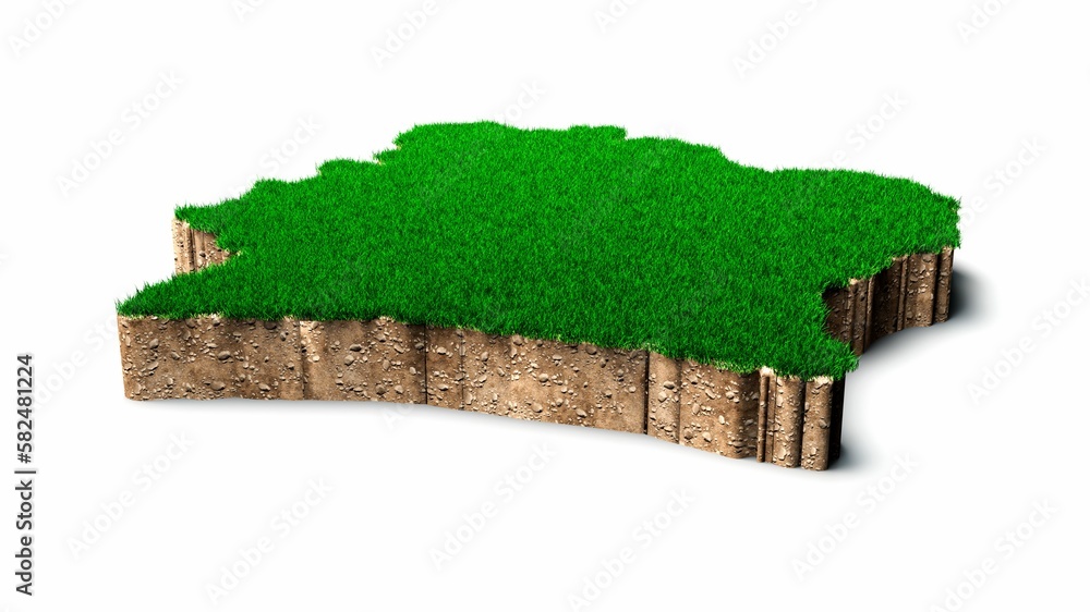 Poster 3d rendering of the ivory-shaped map with grass and soil texture isolated on a white background