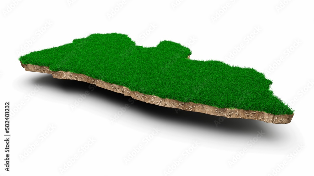Poster 3d rendering of the liberia-shaped map with grass and soil texture isolated on a white background