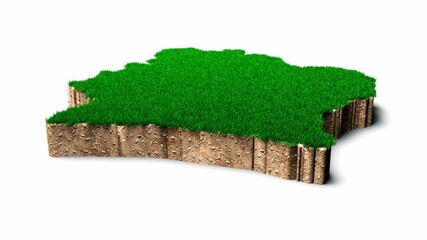 3D rendering of the Ivory-shaped map with grass and soil texture isolated on a white background