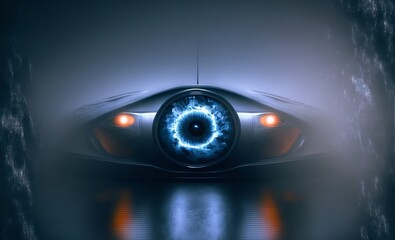 Fototapeta na wymiar Eye of the world. Futuristic eye and car engine. Desktop background. AI generated. 