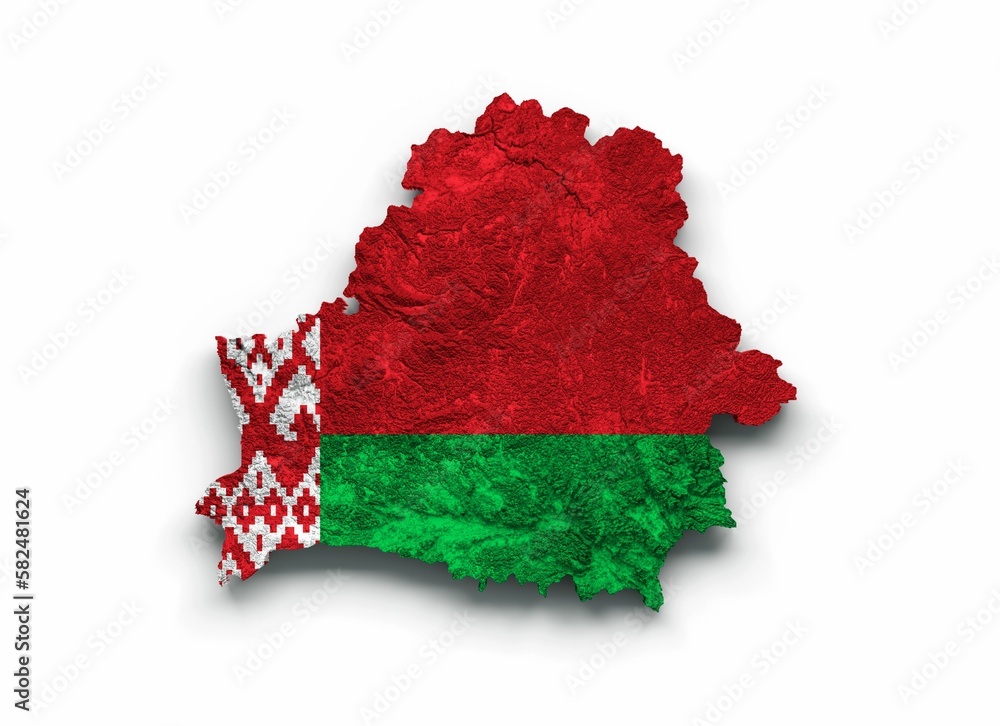 Poster 3d rendering of the belarus map with belarusian flag colors isolated on white background.