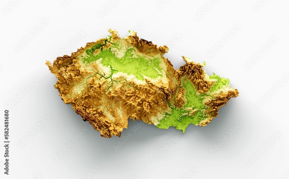 Poster 3d rendering of czechia map relief isolated in white background