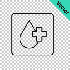 Black line Blood test and virus molecule coronavirus icon isolated on transparent background. Coronavirus, COVID-19. 2019-nCoV. Vector