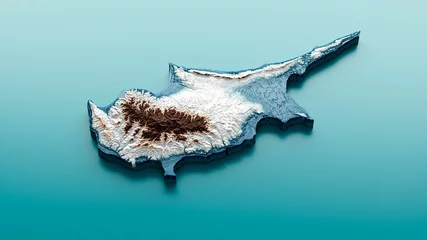 Foto op Canvas 3D rendering of topographic Cyprus map in blue background © Hammad Khan/Wirestock Creators