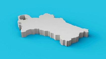 3D render of the Turkmenistan map shape on a blue background