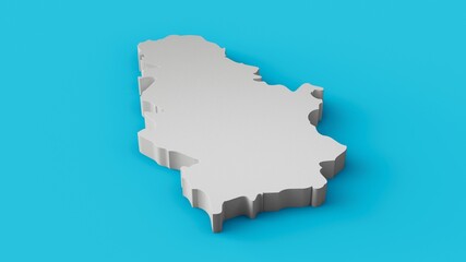 3d illustration of Serbia map Geography Cartography and topology on a sea blue surface
