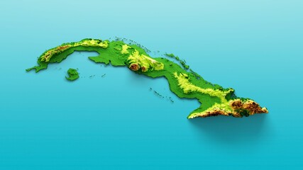 Cuba Map Shaded relief on blue background