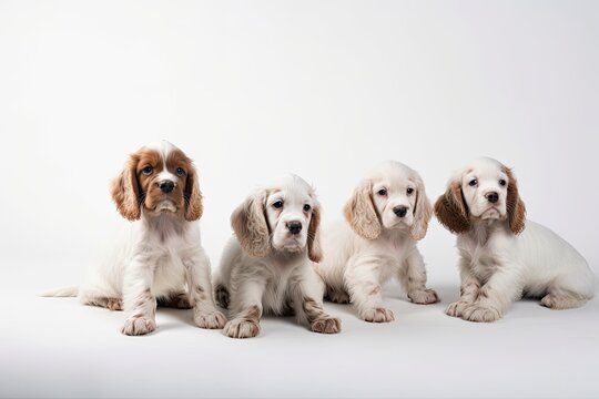 Puppies of American Cocker Spaniels on a white backdrop. Generative AI