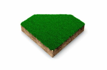 3D of the diamond shape of soil and green grass isolated on a white background