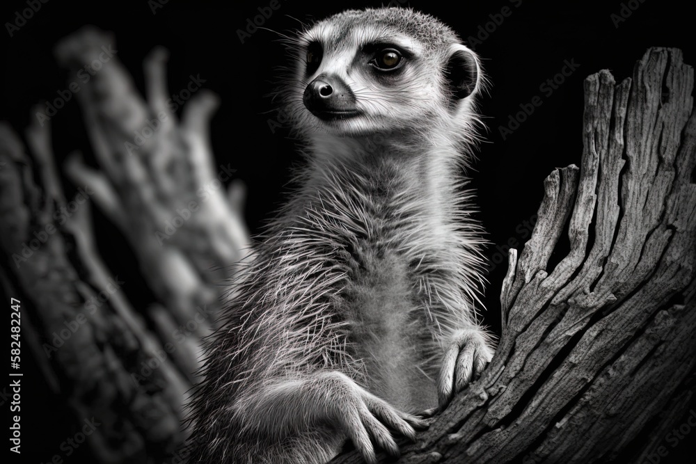 Poster Meerkat perched vertically on a branch Generative AI