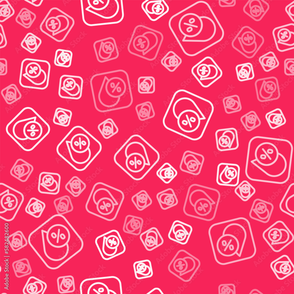 Poster white line water drop percentage icon isolated seamless pattern on red background. humidity analysis