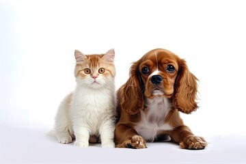 a dog and a cat together. isolated against a white backdrop. Generative AI
