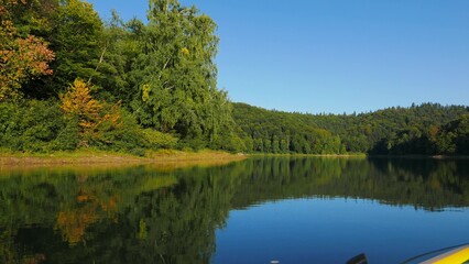 Obraz premium Waterdam and lake Solina, an artificial lake in the Bieszczady Mountains. Poland
