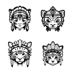 Roar into adventure with this cute anime tiger head wearing Indian chief accessories. This Hand drawn, kawaii collection set is sure to delight