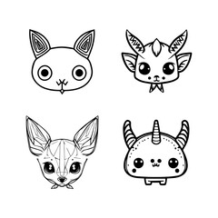 Fototapeta na wymiar A collection of cute kawaii mythical creatures as animal logos, featuring unicorns, dragons, phoenixes, and more in Hand drawn line art style