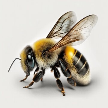 Honey bee on white background, created with generative AI