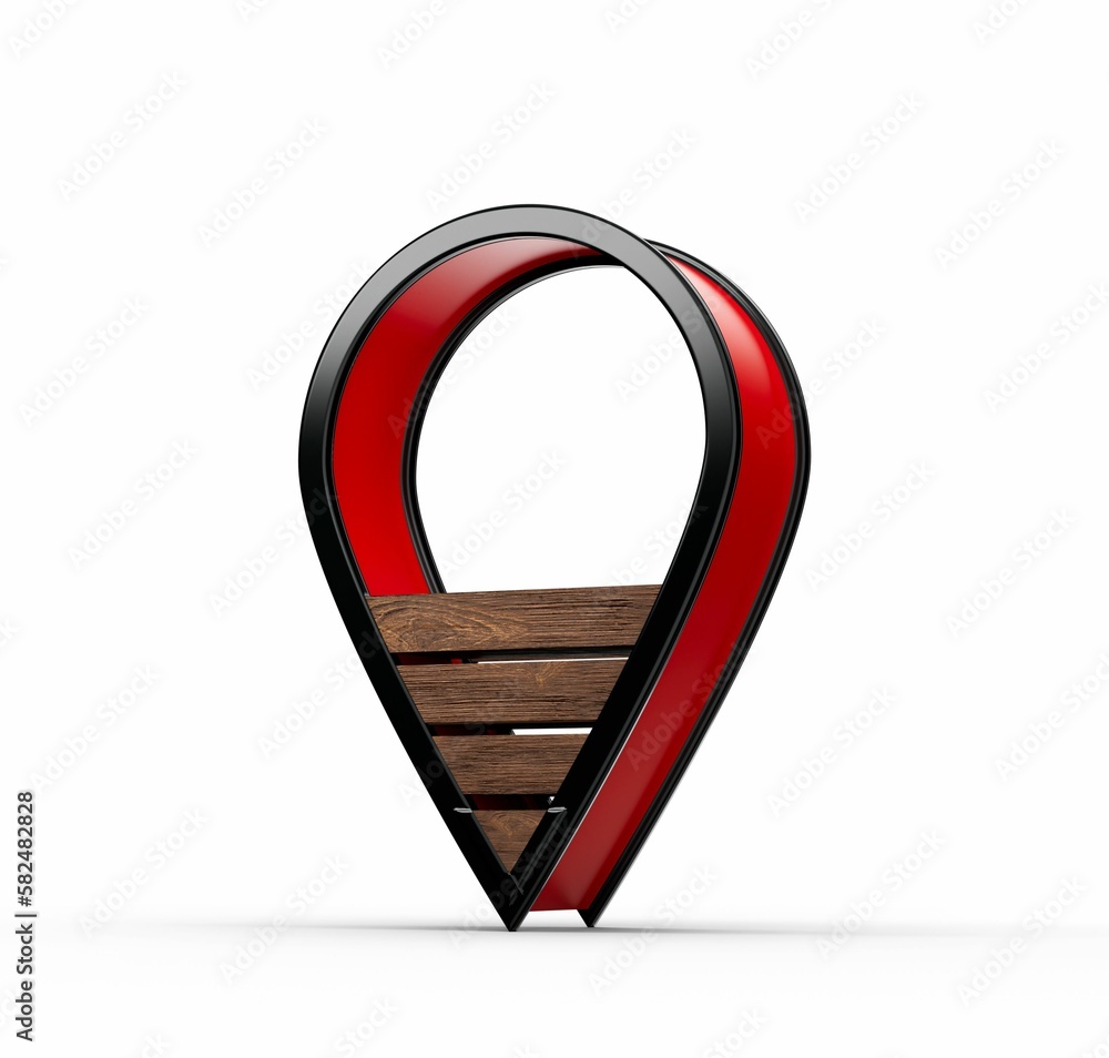 Aufkleber 3d render of a red location pointer with wooden boards filling it on an isolated white background
