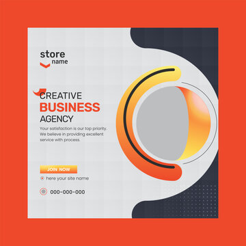 Business social media web banner template, creative orange banner design.