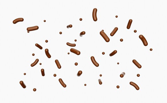 Naklejka 3D render of brown chocolate sprinkles floating on a white isolated background