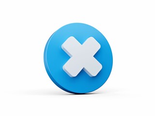 Obraz premium 3D Cross sign icon on a blue button circle shape isolated on a white background