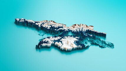 3D render of a topographic Georgia Map Hypsometric Elevation tint Spectral Shaded relief map