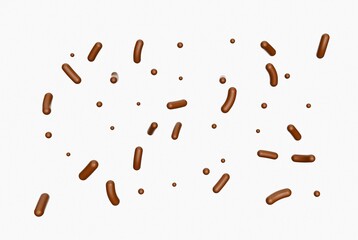 3D render of Chocolate sprinkles falling isolated on a white background