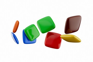 3D render of colorful chocolates isolated on a white background
