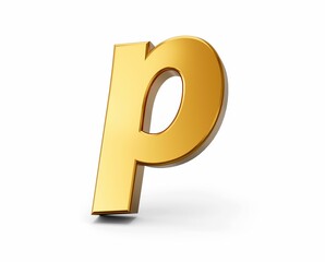 3D render of the golden letter 'p' isolated on a white background