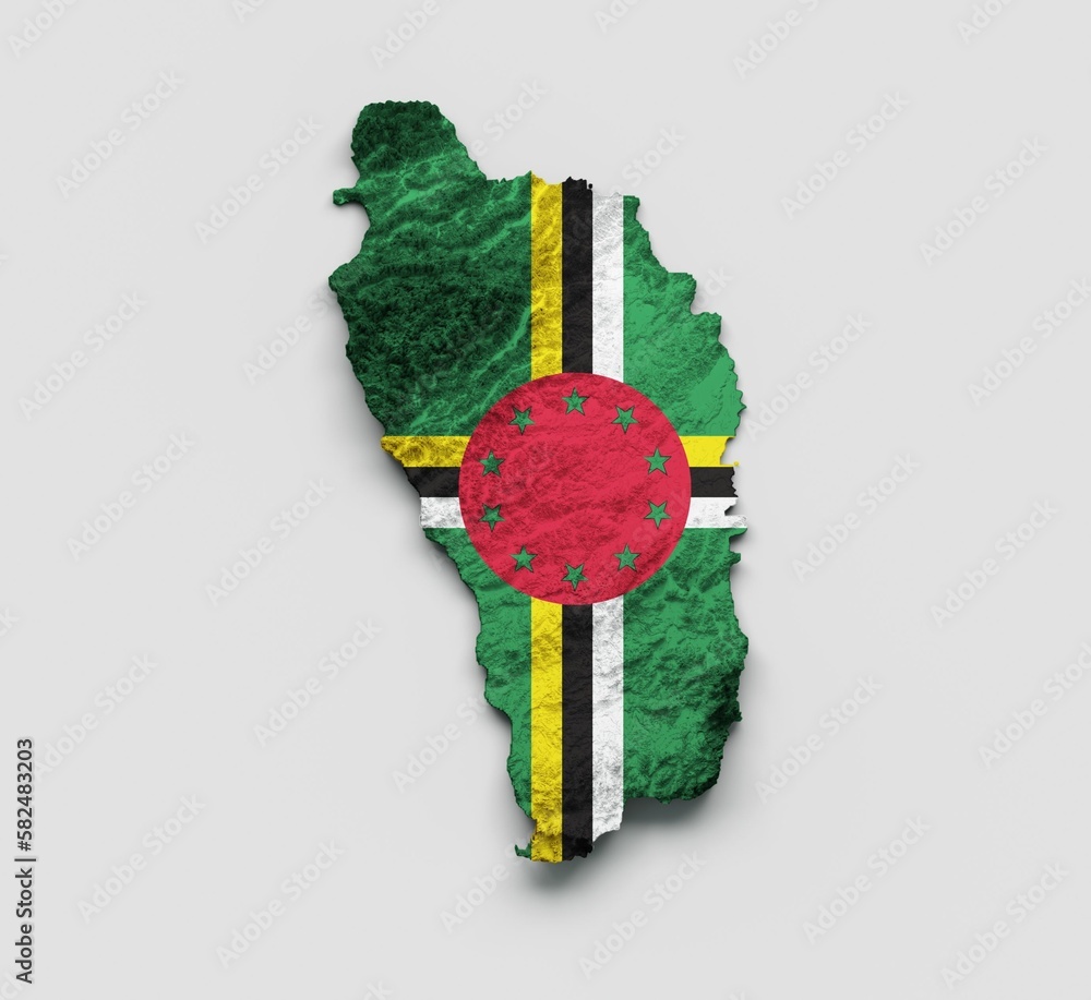 Poster 3d rendering of the dominica map flag isolated on a white background