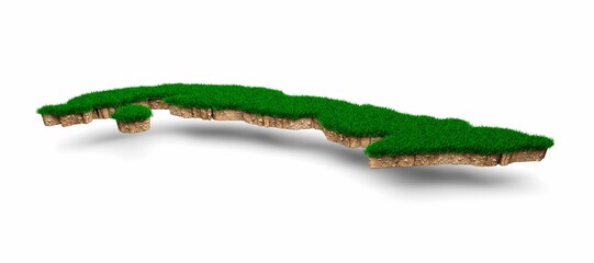 3D rendering of the Cuba map with soil on an isolated background
