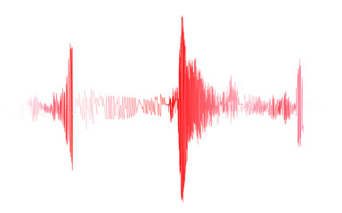 Red seismogram of seismic activity or lie detector red record. Earthquake or audio wave diagram background. Ground motion, volcano eruption. Polygraph or seismograph chart. Vector illustration - obrazy, fototapety, plakaty