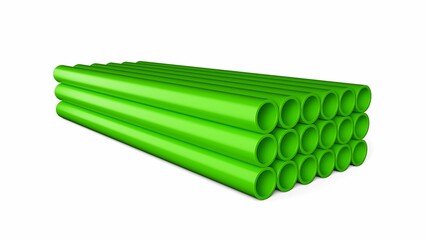 3D rendering of green PVC pipes isolated on a white background