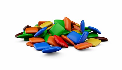 Pile of rainbow colored candies isolated on a white background