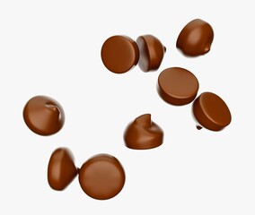 Chocolate candies flying in the air on a white background