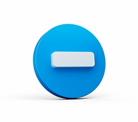 Minus icon on a blue button circle shape isolated on white background