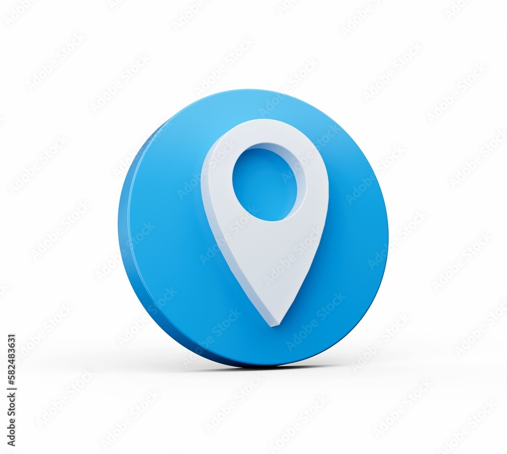 Sticker 3d rendered blue circle with a location marker displayed on it, isolated on a white background