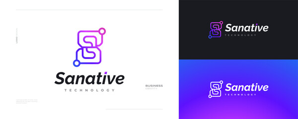Abstract and Modern Letter S Logo Design with Technology Concept in Colorful Line Style