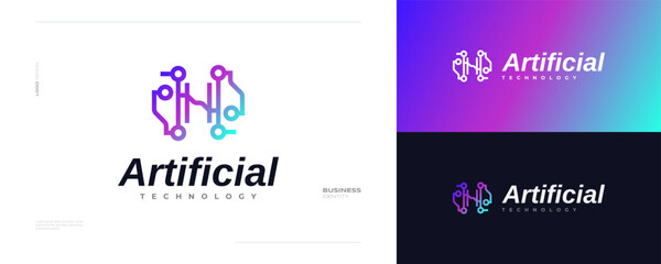 Modern Letter H Logo Design with Connected Technology Concept in Colorful Gradient Style