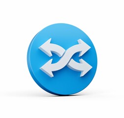 3D rendered blue circle with an icon of arrows pointing in opposite directions, isolated on white