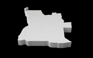 3D generated map of Angola in white, isolated on a black background