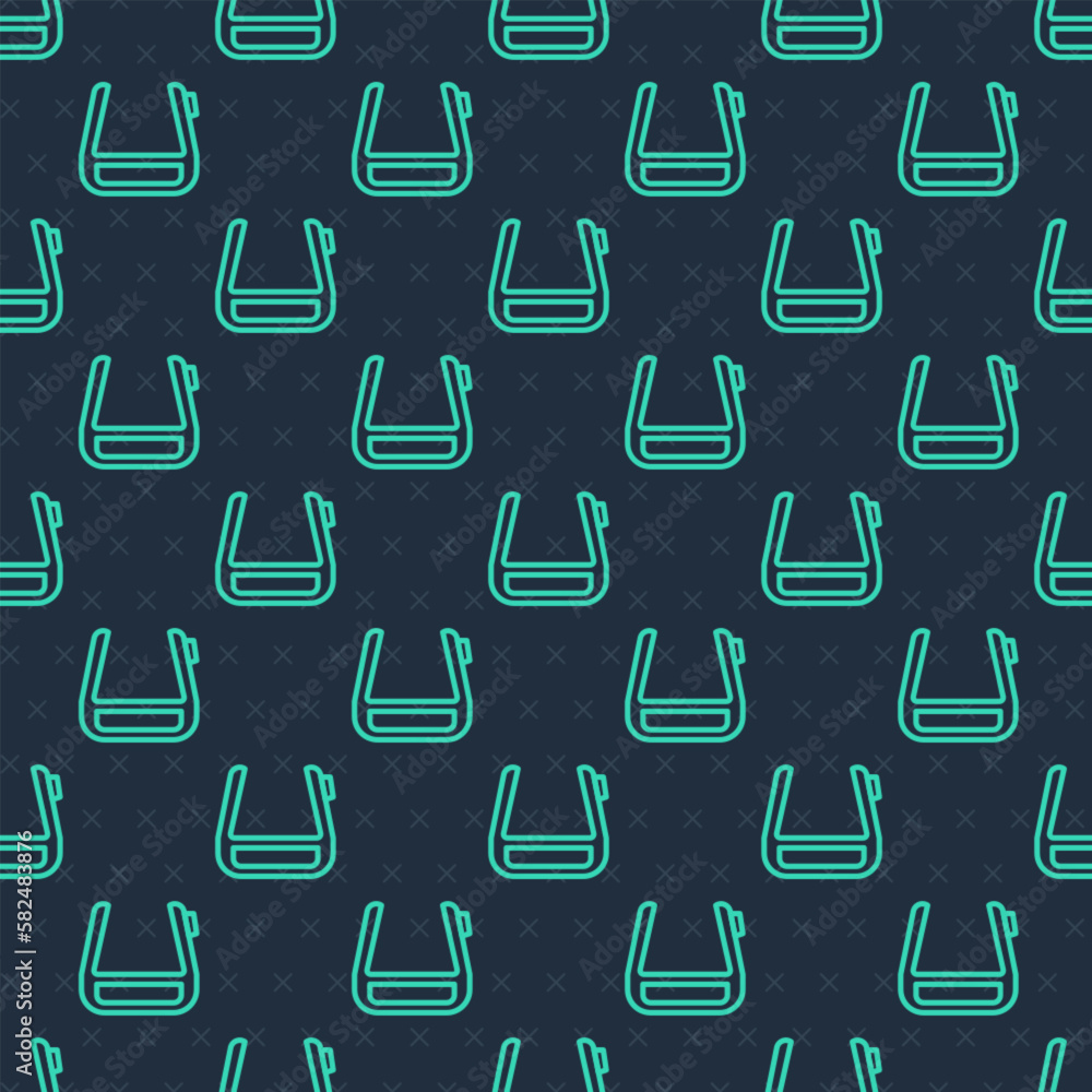 Poster green line smart glasses mounted on spectacles icon isolated seamless pattern on blue background. we