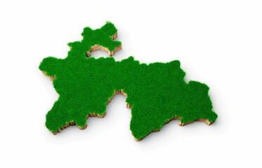 3d illustration of a Tajikistan map with green grass isolated on a white background