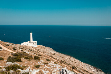 Capo d'Otranto: The easternmost lighthouse in Italy overlooking the stretch of the Otranto Channel,...