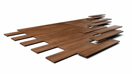 3d Illustration of construction. wood flooring installation fixing parquets on the floor.