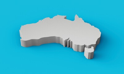 3D illustration of Australia 3D map Geography Cartography and topology Sea Blue surface