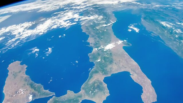Satellite view of Italy. Mediterranean Sea, Sicily Island and Europe continent as seen from space. Elements of this video furnished by NASA.