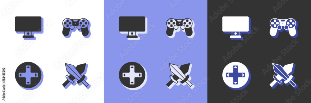 Aufkleber set sword for game, computer monitor, game controller joystick and icon. vector